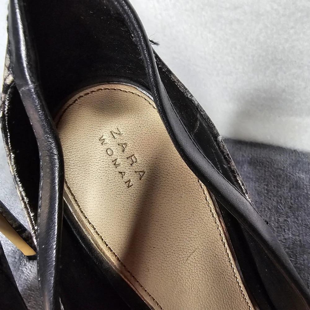 Zara Black Snakeskin Print Pointed Toe Heels - Picture 8 of 13